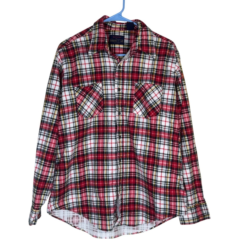 Sportswear by Country Touch Mens Red Plaid Flannel Shirt Long Sleeve Button Up L
